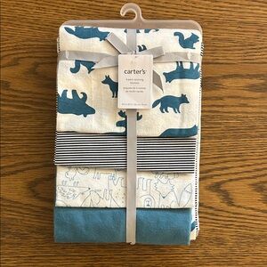 Carter's Blue and Cream Animal Print Blanket Set